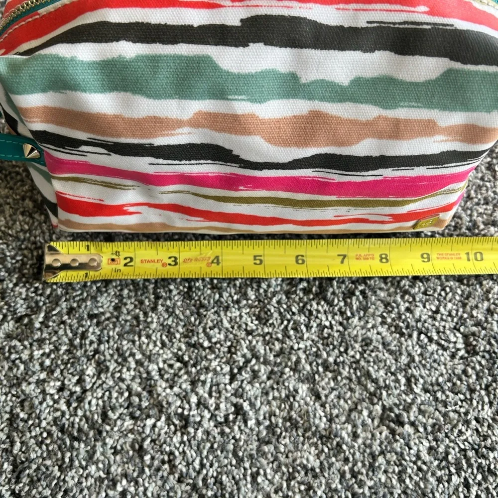 Striped Multicolor Cosmetic Pouch -‎ Pink, Red & Teal